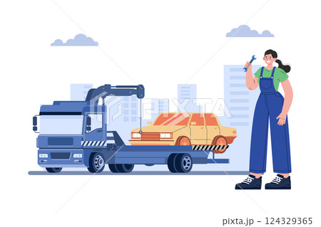 Towing Service Illustration concept on white background Towing Service Illustration concept on white background 124329365