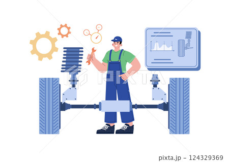 Tire Balancing Illustration concept on white background Tire Balancing Illustration concept on white background 124329369