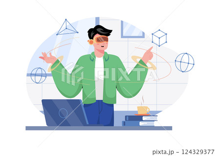 Man Wearing VR Glasses Illustration 124329377