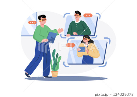 Business Meeting With VR Technology Illustration concept on white background 124329378