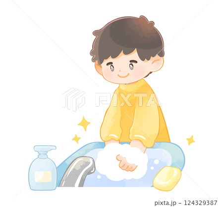 手を洗う子ども 男の子 手を洗う子ども 男の子 124329387