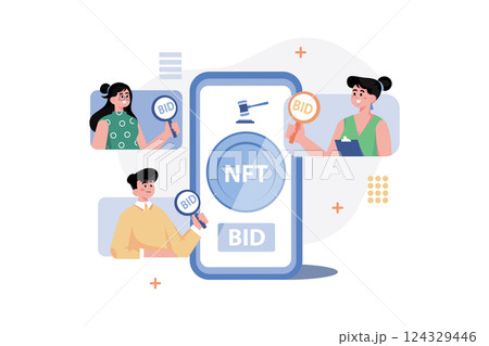 NFT Art BID Illustration concept on white background 124329446