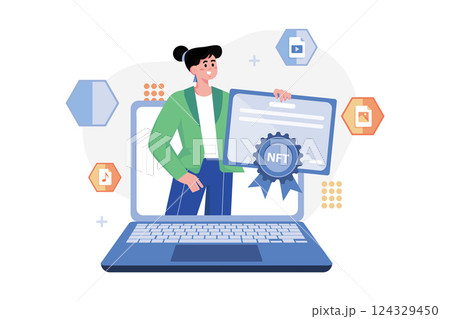 NFT Certificate Illustration concept on white background 124329450