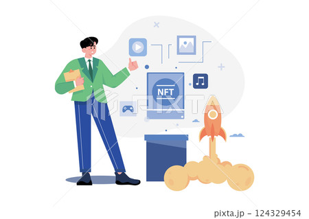 Success NFT Launch Illustration concept on white background 124329454