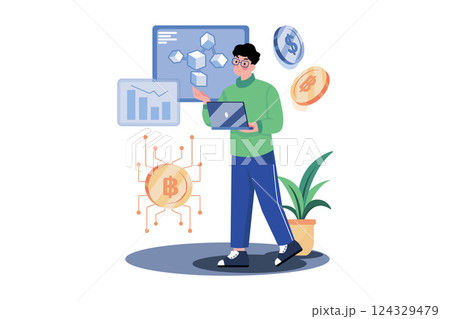 Blockchain Technology Illustration concept on white background 124329479