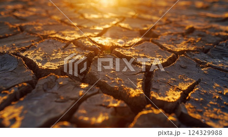 Cracked earth close-up. Drought and excessive water consumption concept 124329988
