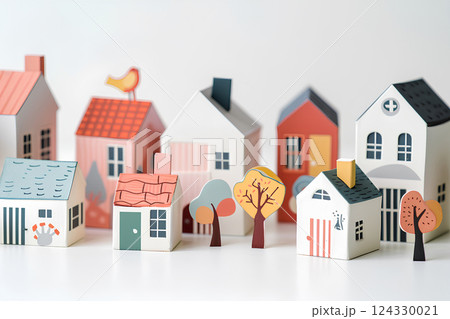 カラフルな可愛い街並み(ペーパークラフト)-1 カラフルな可愛い街並み(ペーパークラフト)-1 124330021