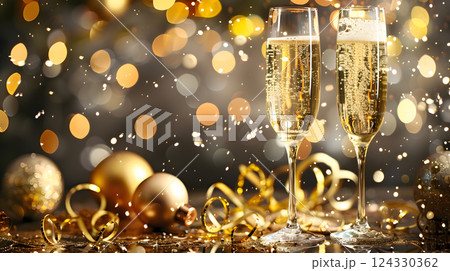 Christmas colorful background in futuristic digital style for your design. AI Generated 124330362