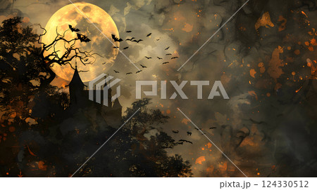 Beautiful festive background for Halloween with pumpkins. AI Generated 124330512