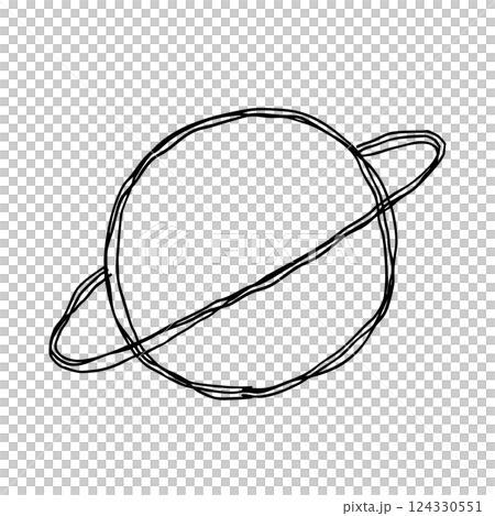 土星の手描きアイコン 複数の線が重なったモノクロのベクターイラスト 124330551