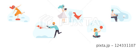 People Character Wearing Virtual Reality Glasses Vector Set 124331107