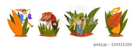 People Characters in Plants and Forest Nature Vector Set 124331109