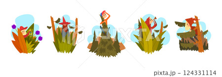 People Characters in Plants and Forest Nature Vector Set 124331114