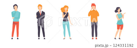 People Character Standing and Thinking or Making Decision Vector Set 124331192