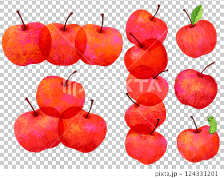 重なり合った透き通った沢山の赤いりんご 124331201