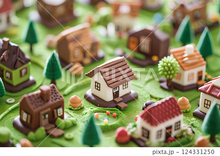 チョコレートでできた美味しい街並み チョコレートでできた美味しい街並み 124331250