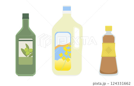 オリーブオイルとサラダ油とごま油のイラスト 124331662