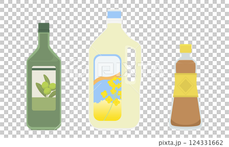 Illustration of olive oil, salad oil, and sesame oil Illustration of olive oil, salad oil, and sesame oil 124331662