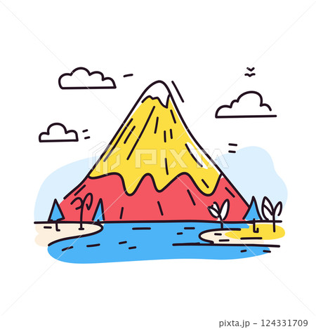 Matterhorn illustration in an doodle inca cartoon style. Simple minimalist drawing of Matterhorn 124331709