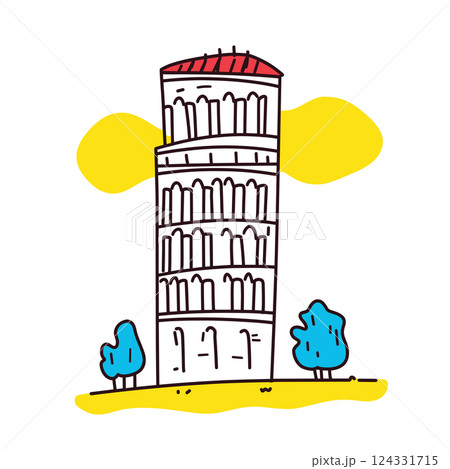 Pisa Tower illustration in an doodle inca cartoon style. Simple minimalist drawing of Pisa Tower 124331715