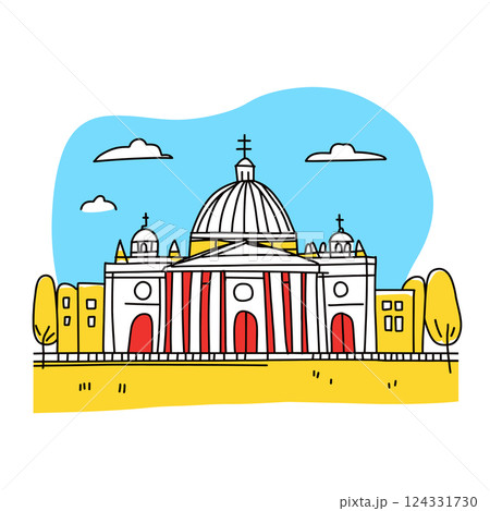 Saint Peter's Basilica illustration in an doodle inca cartoon style. Simple minimalist drawing of Basilica of Saint Peter 124331730