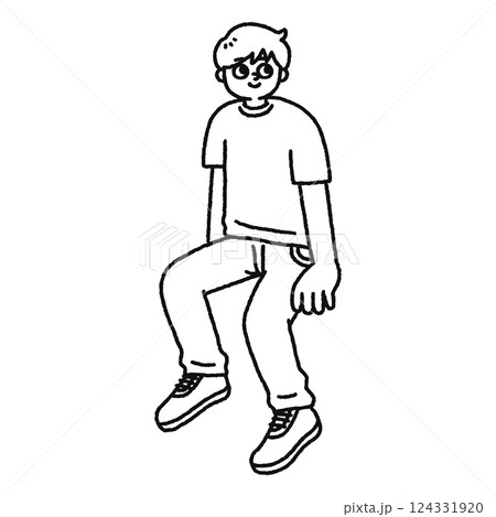 座っている男性 線画 座っている男性 線画 124331920