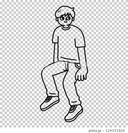 座っている男性 線画 座っている男性 線画 124331920
