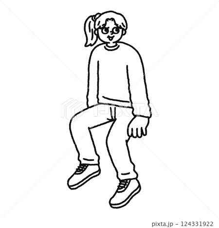 座っている女性　線画 124331922