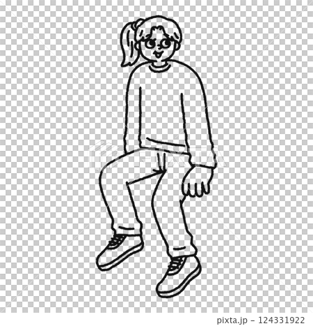 座っている女性　線画 124331922