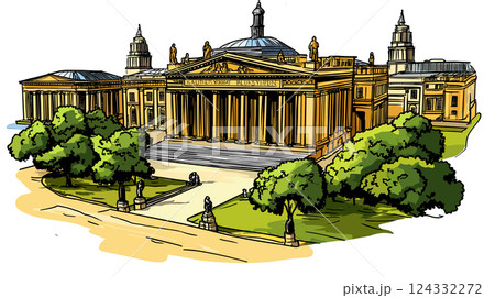 Vector comic hand-drawn illustration of British Museum. British Museum in London Vector comic hand-drawn illustration of British Museum. British Museum in London 124332272