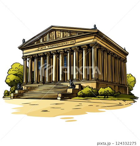 Vector comic hand-drawn illustration of British Museum. British Museum in London Vector comic hand-drawn illustration of British Museum. British Museum in London 124332275