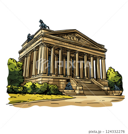 Vector comic hand-drawn illustration of British Museum. British Museum in London Vector comic hand-drawn illustration of British Museum. British Museum in London 124332276