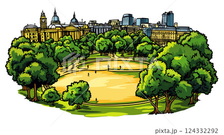 Vector comic hand-drawn illustration of Hyde Park. Hyde Park in London 124332292