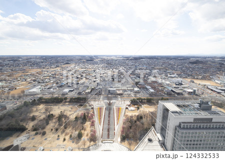 茨城県水戸市　茨城県庁から望む水戸市の街並み（南方向　東京方面） 124332533
