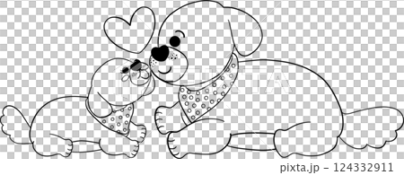Father's Day Dog Dad and Baby Wear a scarf in flat design outline style 124332911