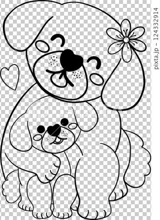 mother's day dog dad and cub cartoon in flat design outline style illustration of love and affection 124332914