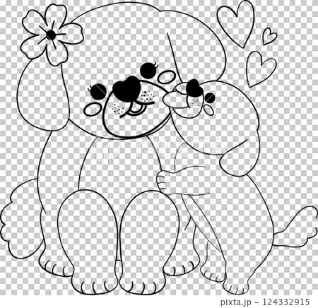Mother's day dog and cub in flat cartoon outline style black and white illustration Mother's day dog and cub in flat cartoon outline style black and white illustration 124332915