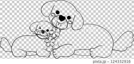 Mother's Day dog mom and Puppy holding a flower cartoon illustration in coloring page Mother's Day dog mom and Puppy holding a flower cartoon illustration in coloring page 124332916