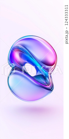 Abstract pink and blue metallic 3d shape on white background 124333311