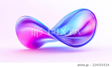 Abstract pink and blue metallic 3d shape on white background 124333314