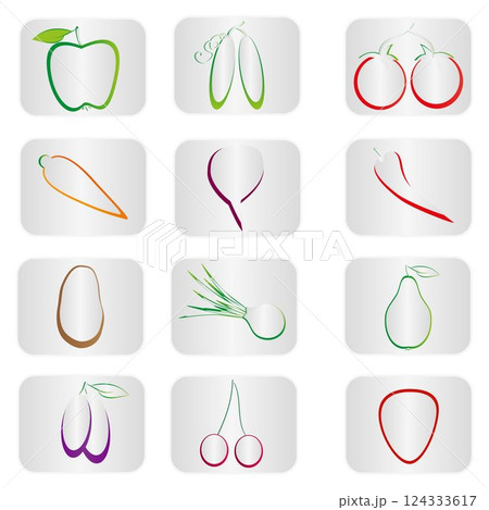 Fruits and vegetables icons set. 124333617