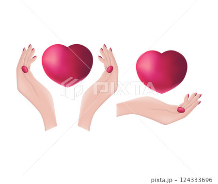 The heart is in a woman s hands. Vector illustration of a woman s hands holding a heart. Romantic Valentine s Day illustration The heart is in a woman s hands. Vector illustration of a woman s hands holding a heart. Romantic Valentine s Day illustration 124333696