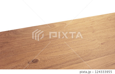 View of wood or wooden table top corner Isolated on white background. 124333955