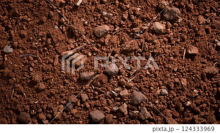 茶色の土の背景素材テクスチャ 16:9 動画サイズ対応 チラシ パンフレット素材 AI生成素材 124333969