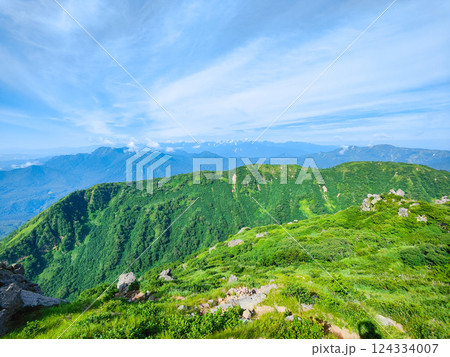 夏の火打山・妙高山登山(妙高山南峰から高妻山・北アルプス方面の眺め) 夏の火打山・妙高山登山(妙高山南峰から高妻山・北アルプス方面の眺め) 124334007