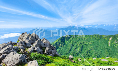 夏の火打山・妙高山登山(妙高山南峰から黒姫山・高妻山・北アルプスを望む) 夏の火打山・妙高山登山(妙高山南峰から黒姫山・高妻山・北アルプスを望む) 124334039