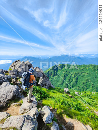 夏の火打山・妙高山登山（妙高山南峰から黒姫山・高妻山を望む） 124334051