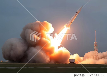 斜めに発射されるロケット 124334132