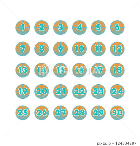 バスケットボール 数字ラベル　1-30 124334297