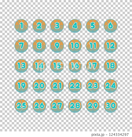 バスケットボール 数字ラベル　1-30 124334297